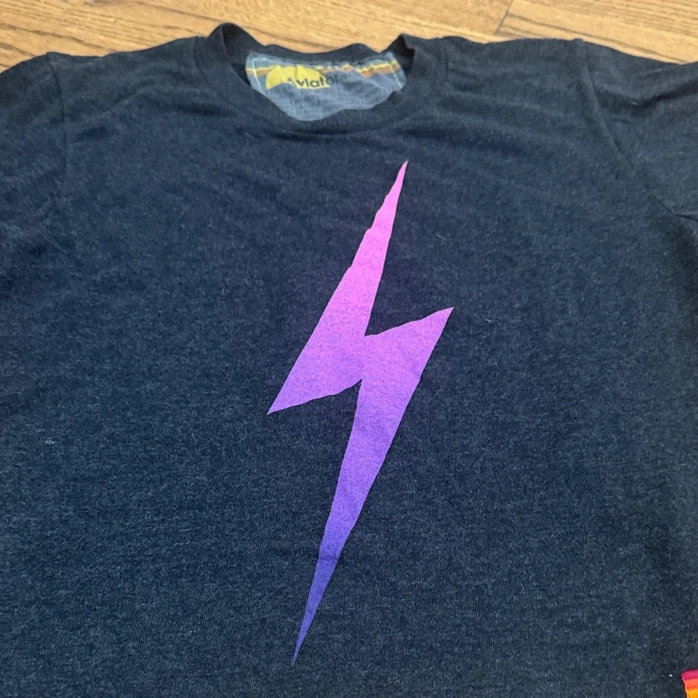Aviator Nation Black Kids Tee with Purple Lightning Bolt - Picture 4 of 5